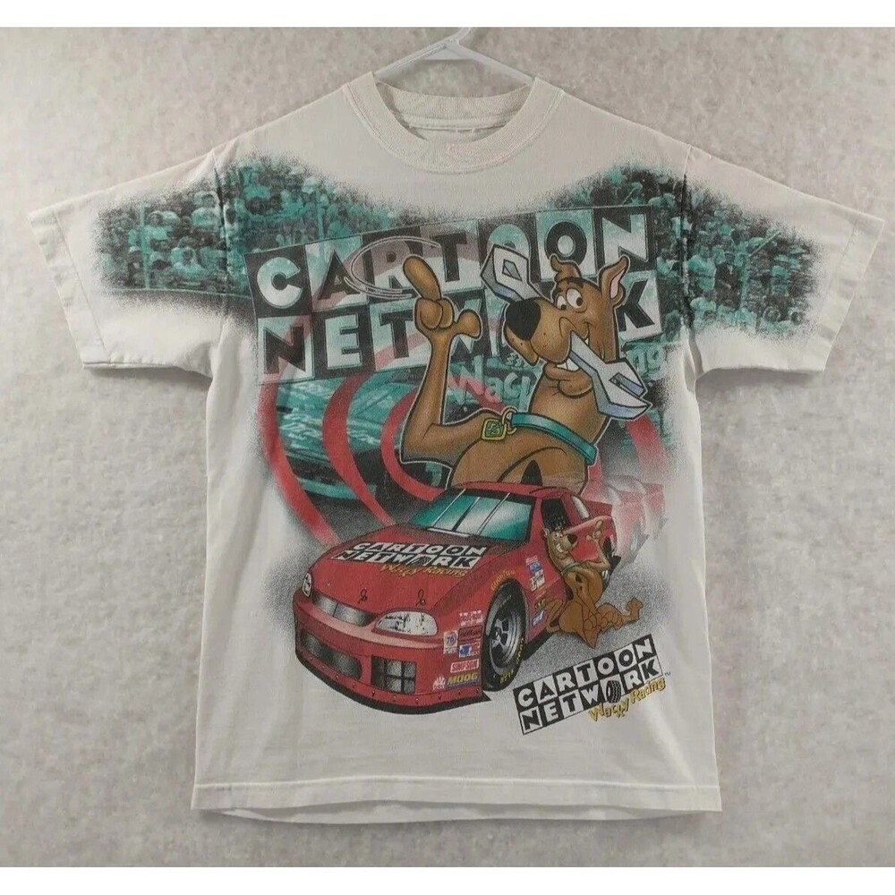 VTG 2000 Cartoon Network AOP Scooby Doo Wacky Racing T Shirt 20"x 25.5" Graphic